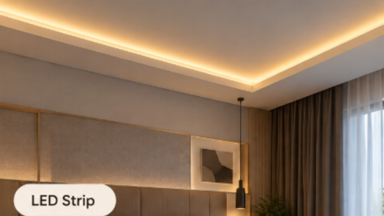 gambaran lampu plafon jenis led strip 