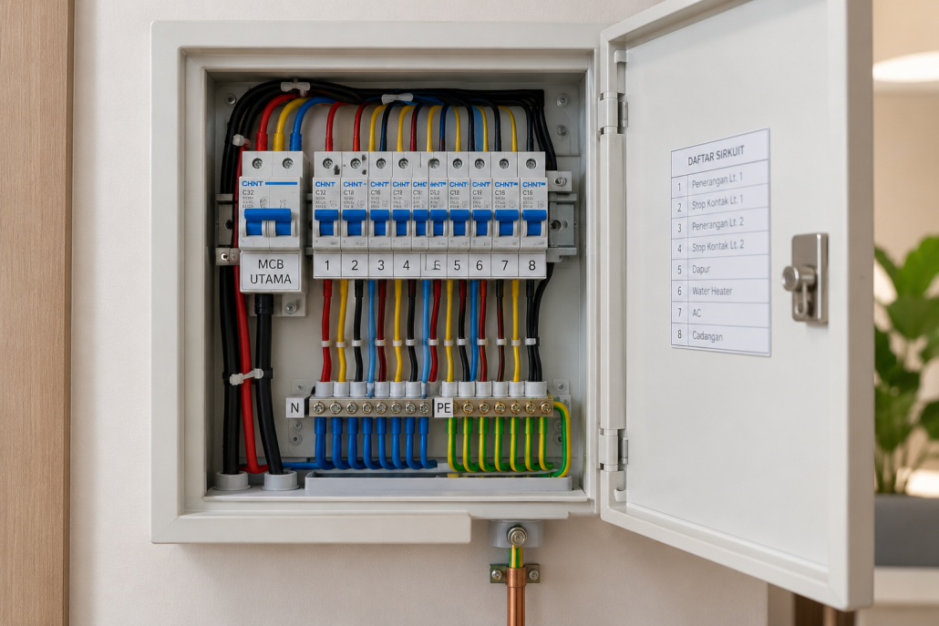 panel listrik rumah dengan MCB dan grounding