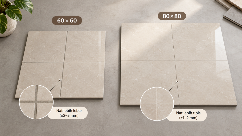 perbedaan lebar nat keramik 60x60 dan 80x80