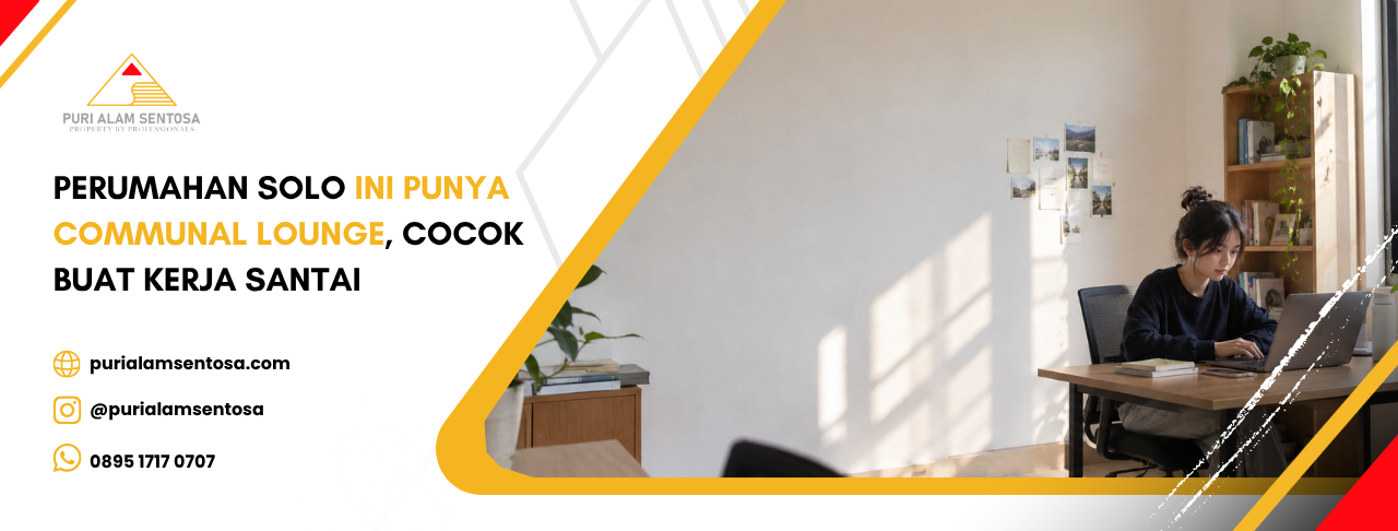penghuni bekerja santai dengan laptop di rumah communal lounge Solo